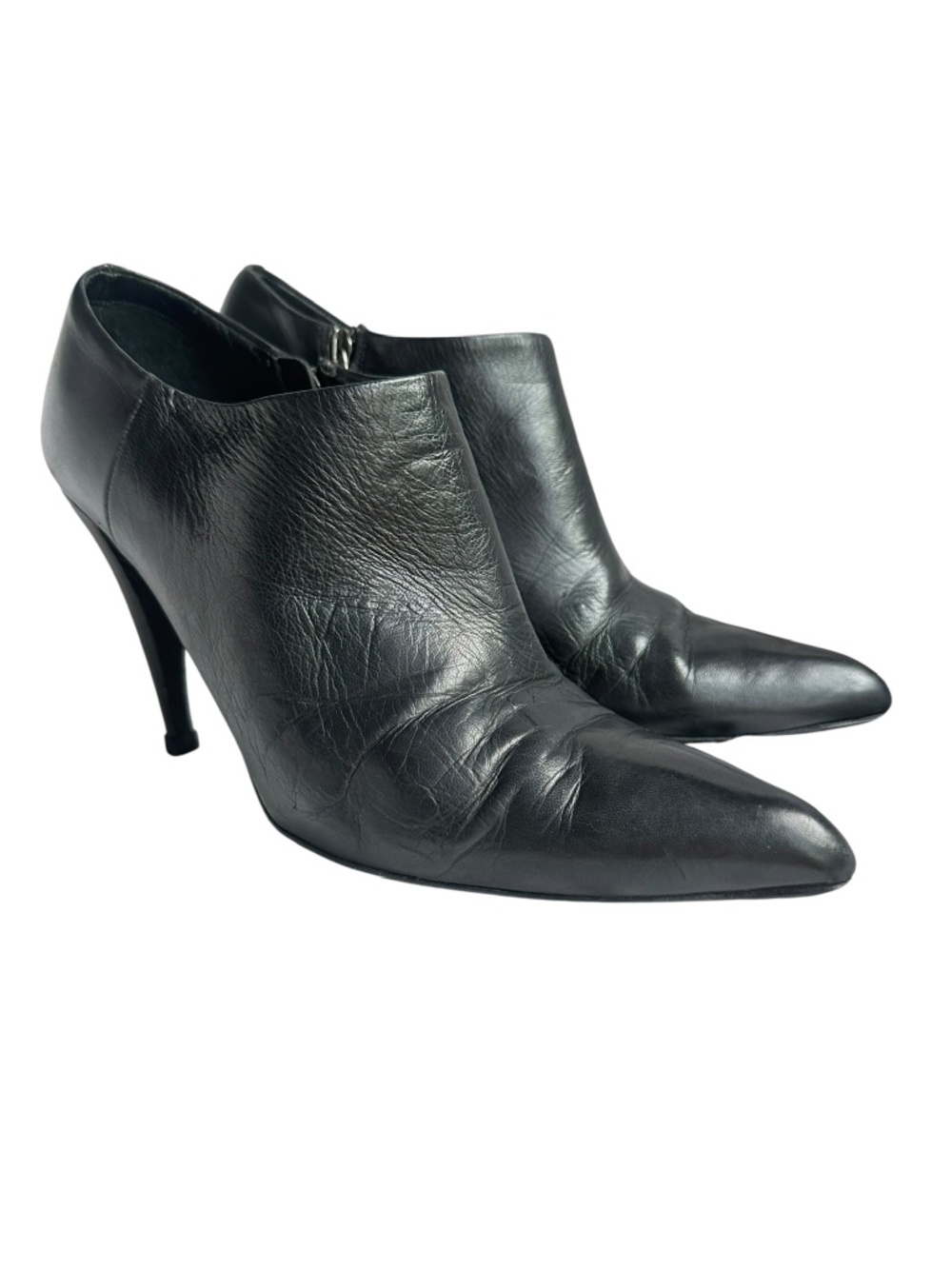 Genuine PRADA Black Leather Women's Booties Size 39 9 Made In Italy